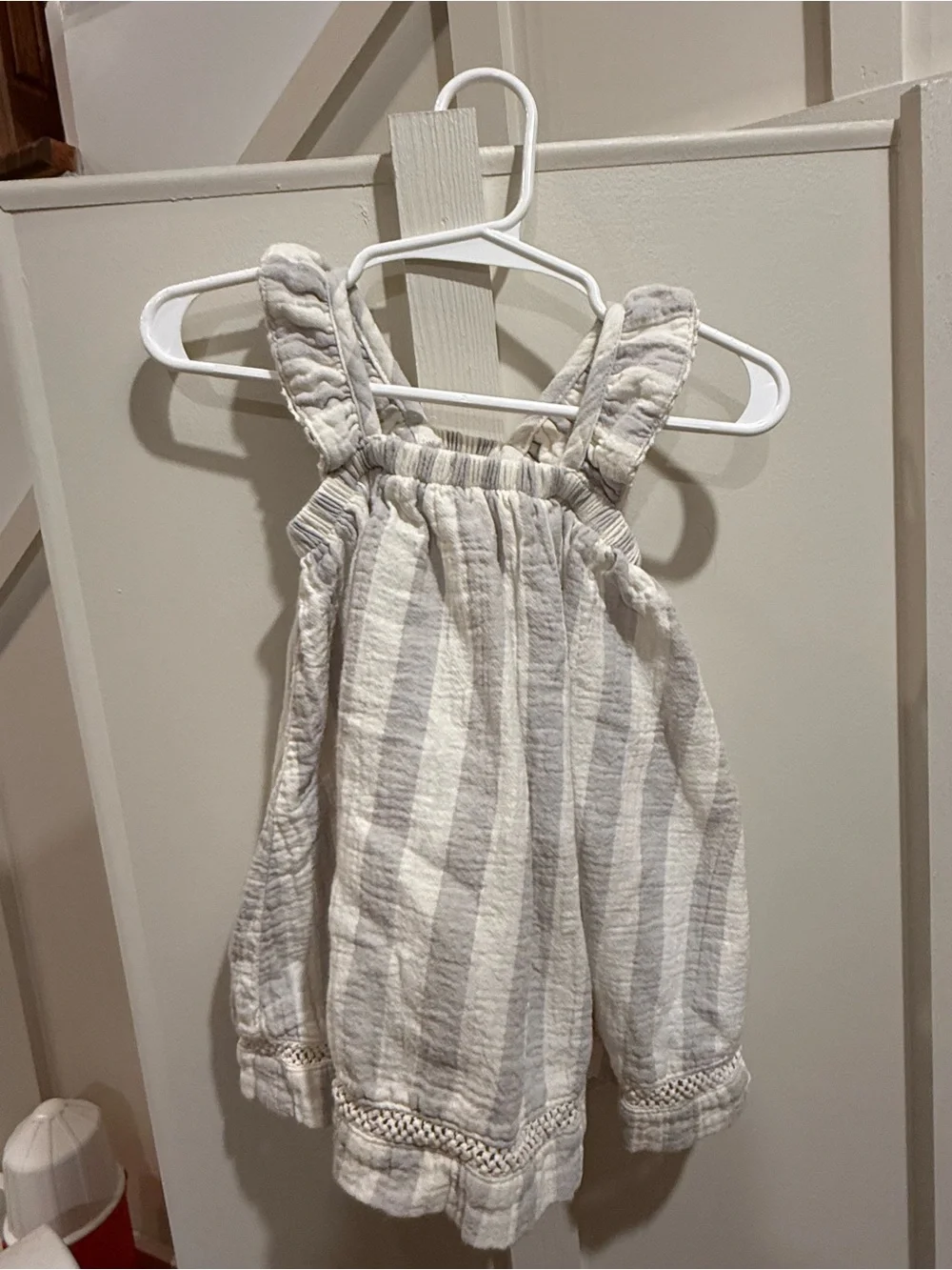 Quincy Mae Girls' Cream & Light Gray Striped Cotton Dress